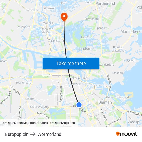 Europaplein to Wormerland map