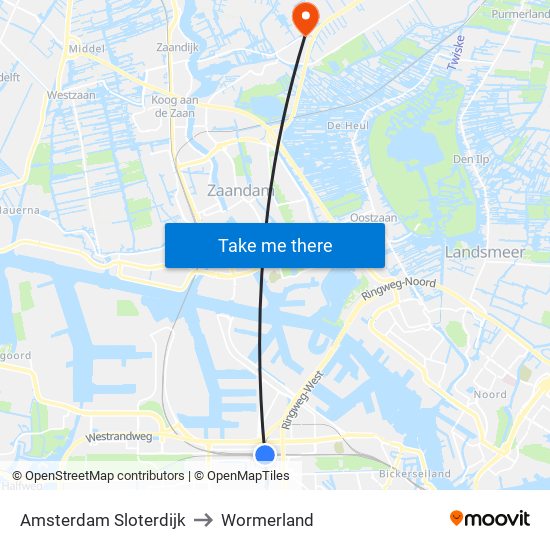 Amsterdam Sloterdijk to Wormerland map