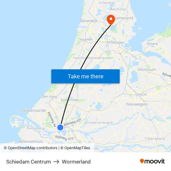 Schiedam Centrum to Wormerland map