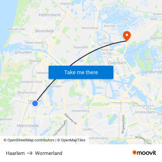 Haarlem to Wormerland map