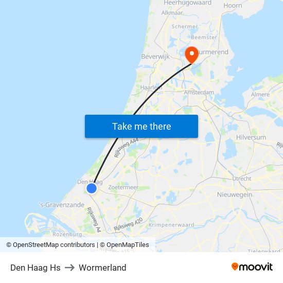 Den Haag Hs to Wormerland map