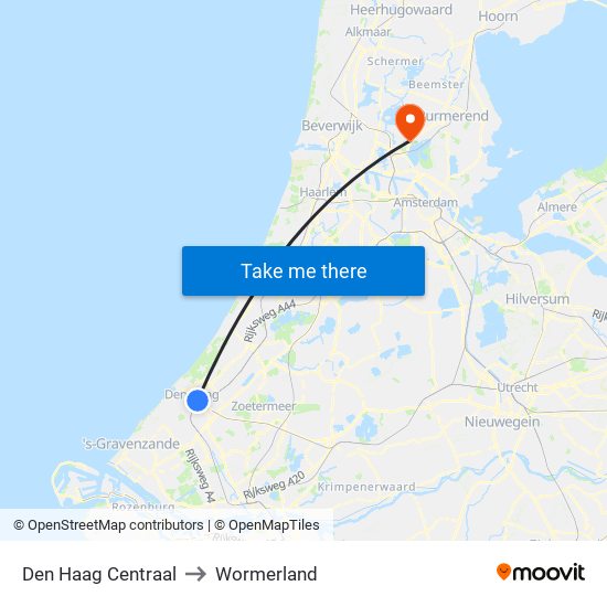 Den Haag Centraal to Wormerland map