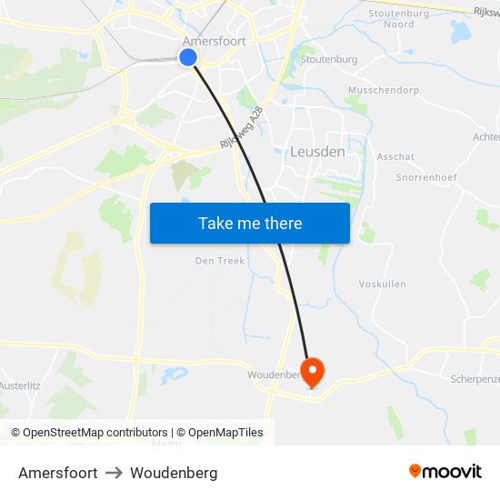 Amersfoort to Woudenberg map