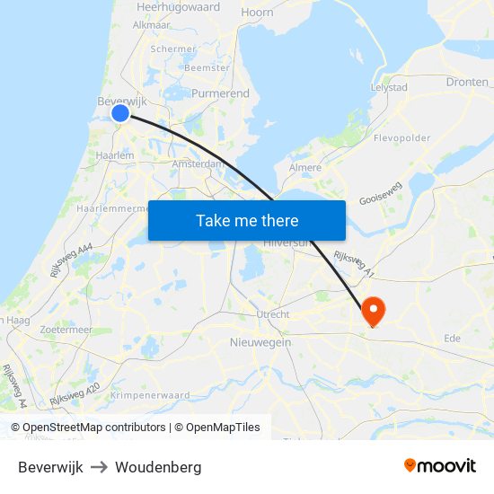 Beverwijk to Woudenberg map