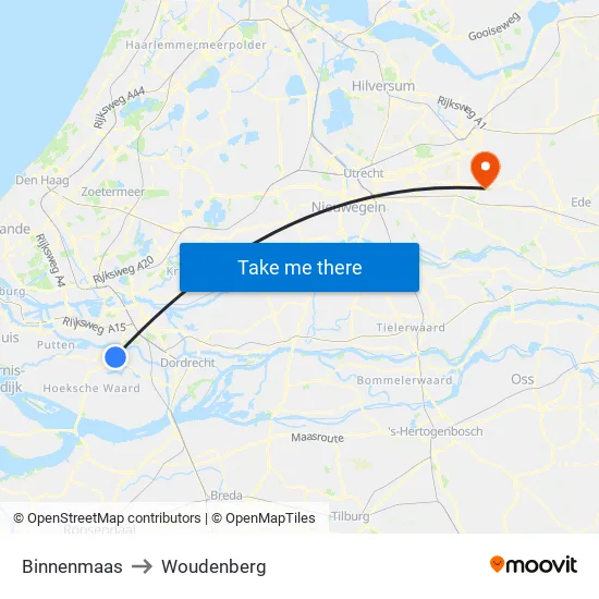 Binnenmaas to Woudenberg map
