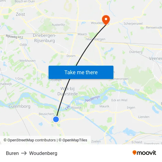 Buren to Woudenberg map