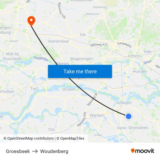 Groesbeek to Woudenberg map