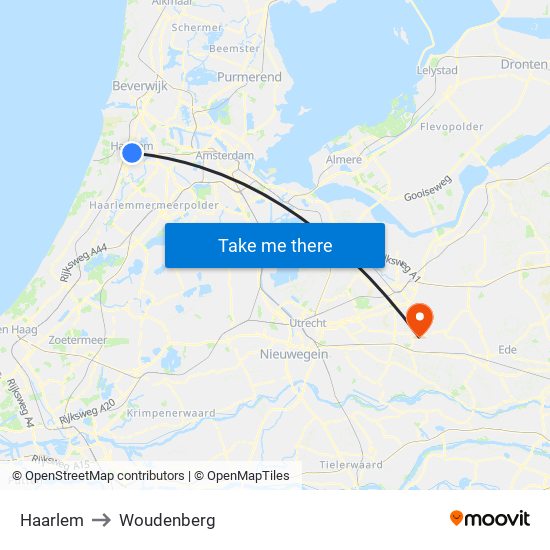 Haarlem to Woudenberg map