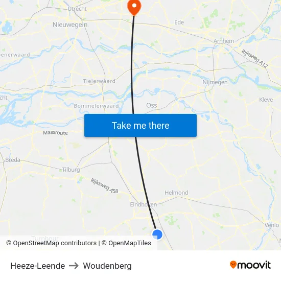 Heeze-Leende to Woudenberg map