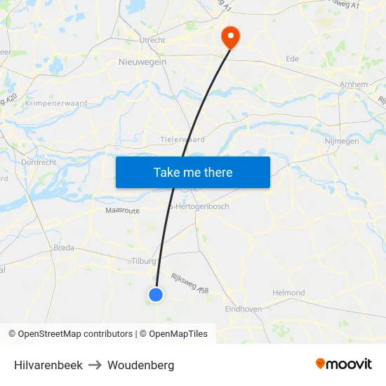 Hilvarenbeek to Woudenberg map