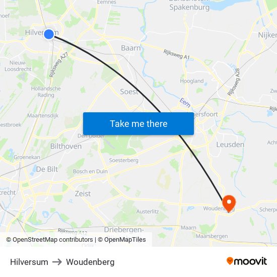 Hilversum to Woudenberg map