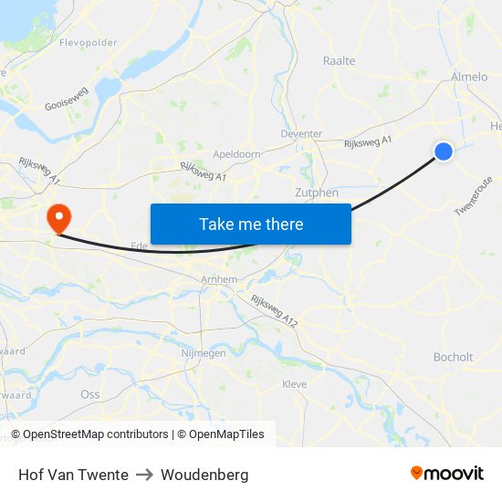 Hof Van Twente to Woudenberg map