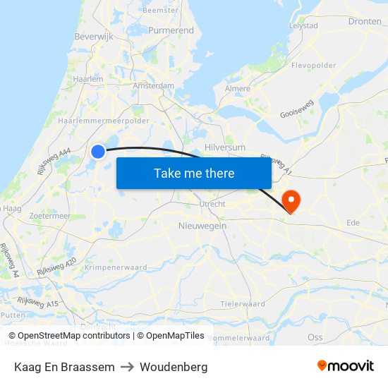 Kaag En Braassem to Woudenberg map