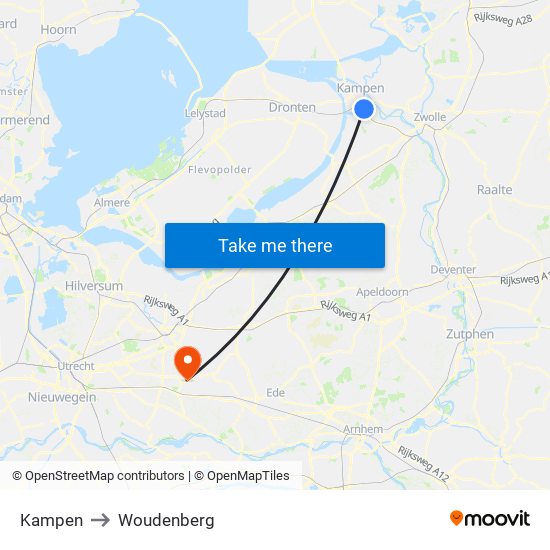 Kampen to Woudenberg map