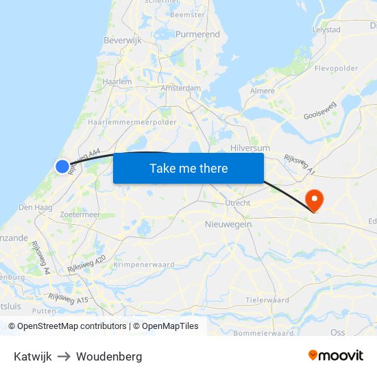 Katwijk to Woudenberg map