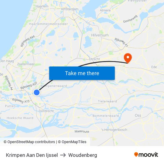 Krimpen Aan Den Ijssel to Woudenberg map