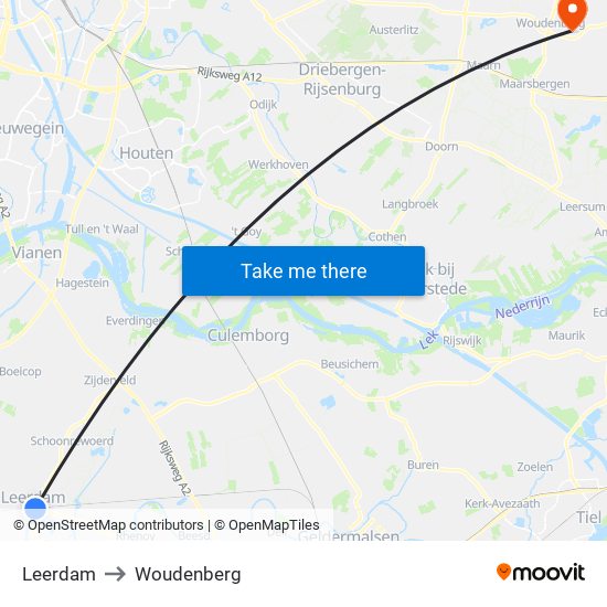 Leerdam to Woudenberg map