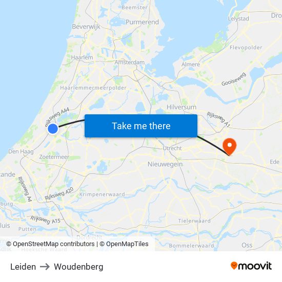 Leiden to Woudenberg map