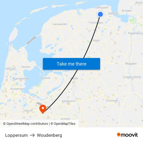 Loppersum to Woudenberg map