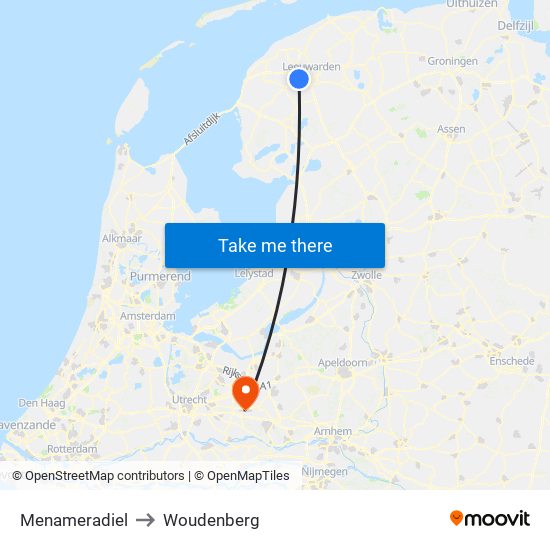 Menameradiel to Woudenberg map