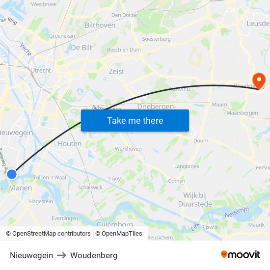 Nieuwegein to Woudenberg map