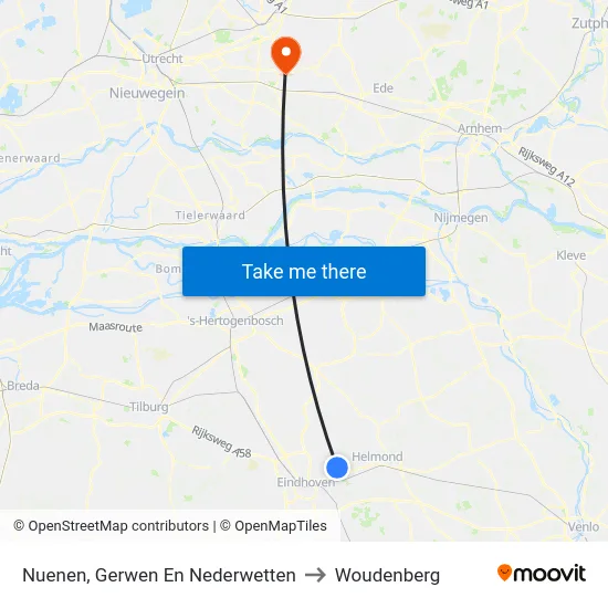 Nuenen, Gerwen En Nederwetten to Woudenberg map