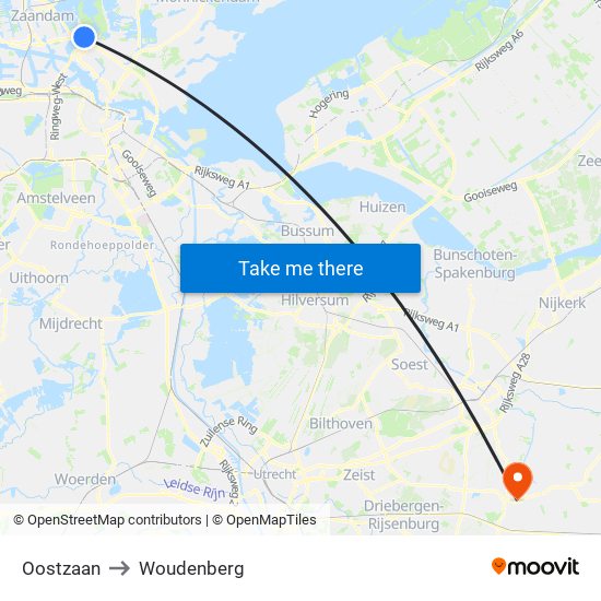 Oostzaan to Woudenberg map