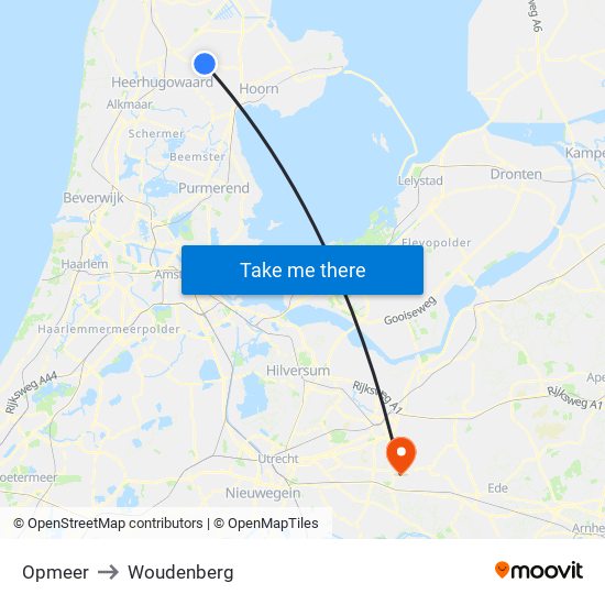 Opmeer to Woudenberg map