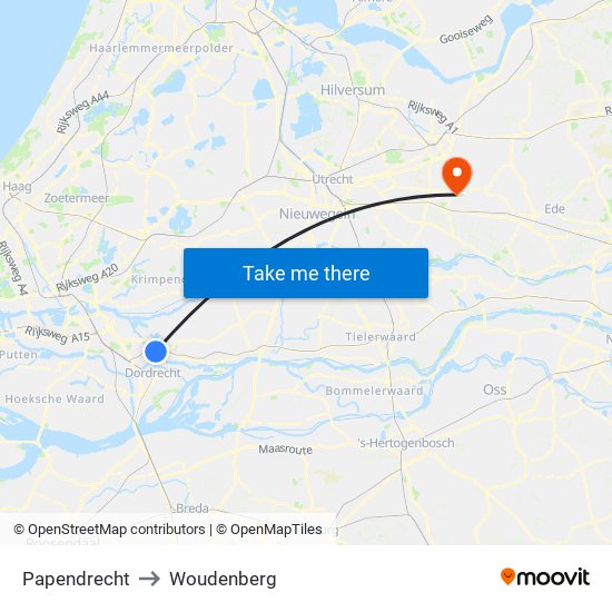 Papendrecht to Woudenberg map