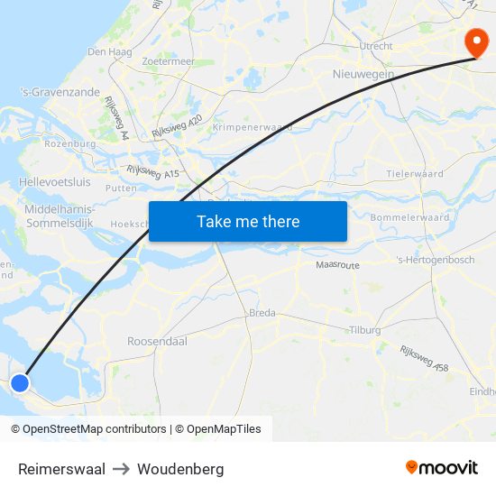 Reimerswaal to Woudenberg map