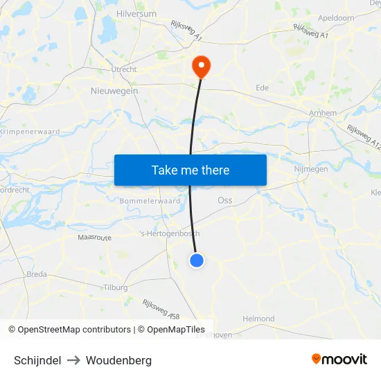 Schijndel to Woudenberg map