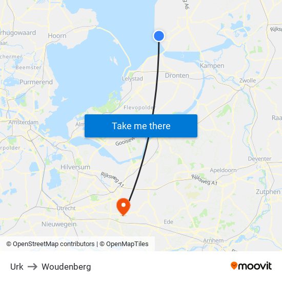 Urk to Woudenberg map