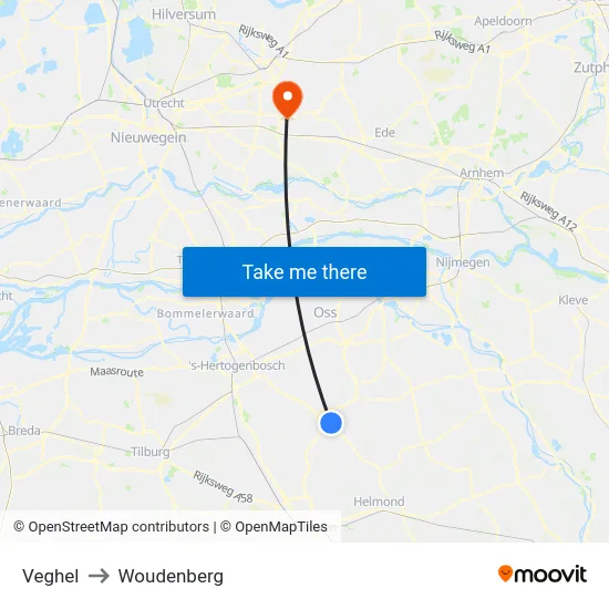 Veghel to Woudenberg map
