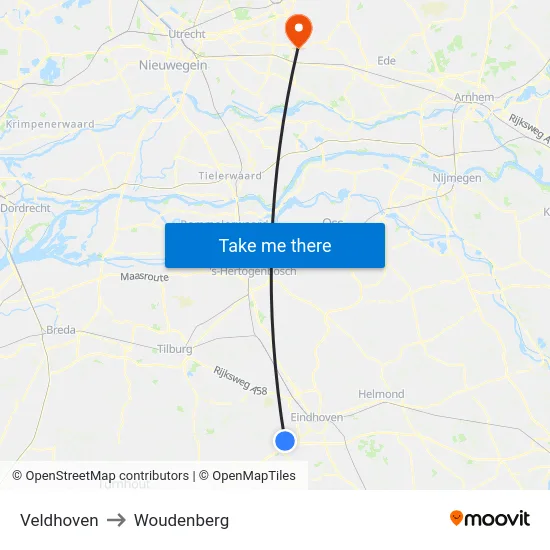 Veldhoven to Woudenberg map