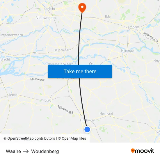 Waalre to Woudenberg map