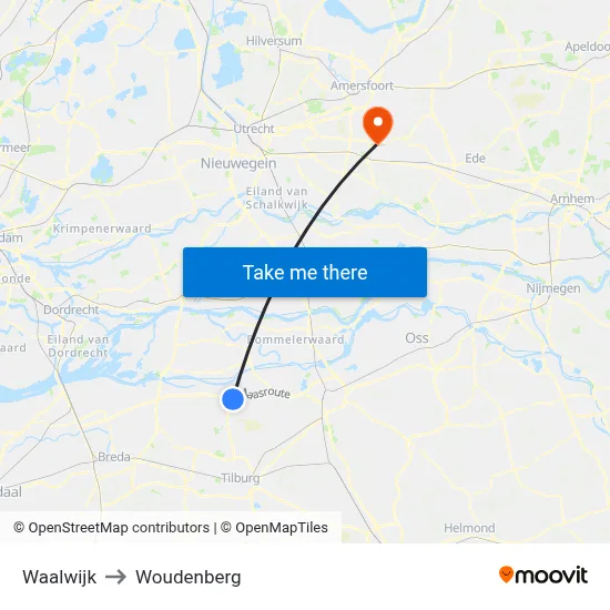 Waalwijk to Woudenberg map