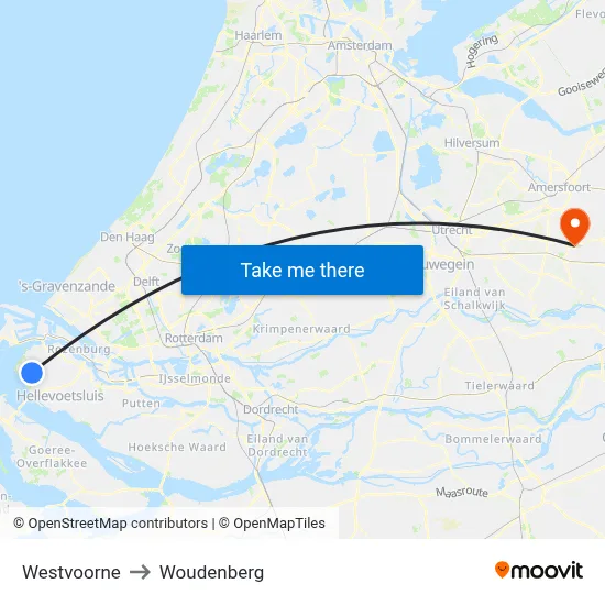 Westvoorne to Woudenberg map
