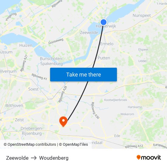 Zeewolde to Woudenberg map