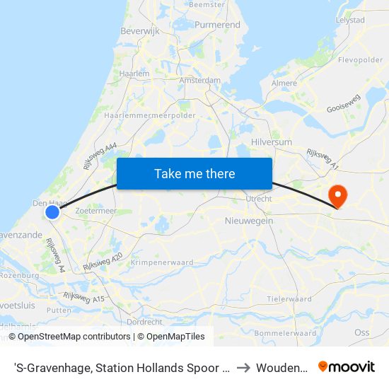 'S-Gravenhage, Station Hollands Spoor (Perron A) to Woudenberg map