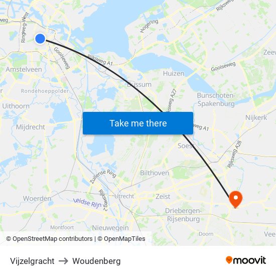 Vijzelgracht to Woudenberg map