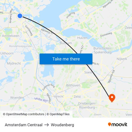 Amsterdam Centraal to Woudenberg map