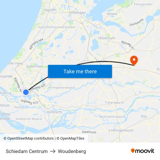 Schiedam Centrum to Woudenberg map