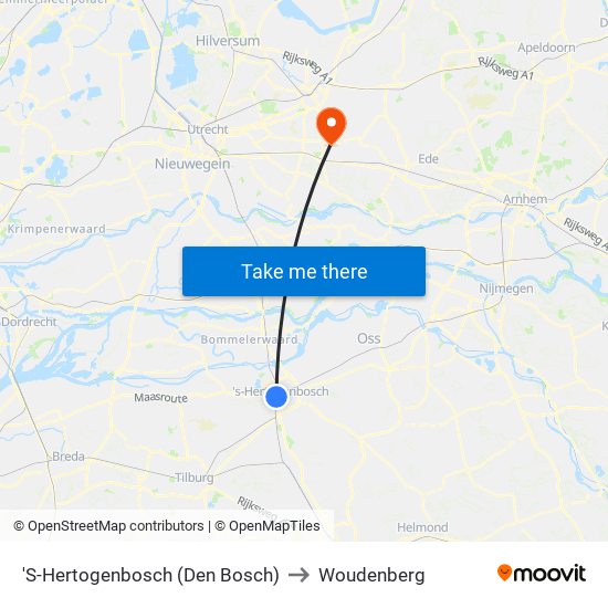 'S-Hertogenbosch (Den Bosch) to Woudenberg map