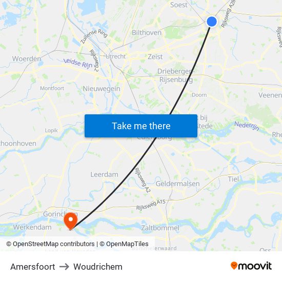 Amersfoort to Woudrichem map