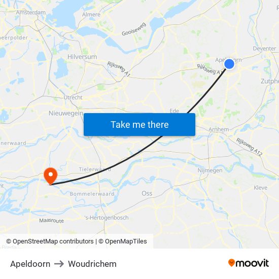 Apeldoorn to Woudrichem map