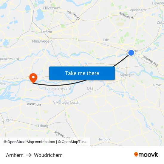 Arnhem to Woudrichem map