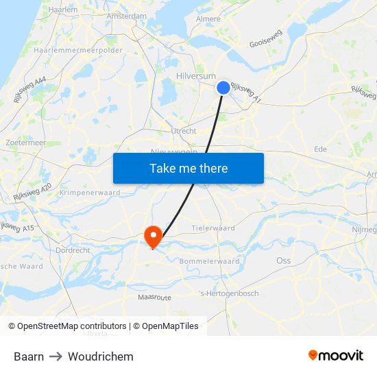 Baarn to Woudrichem map