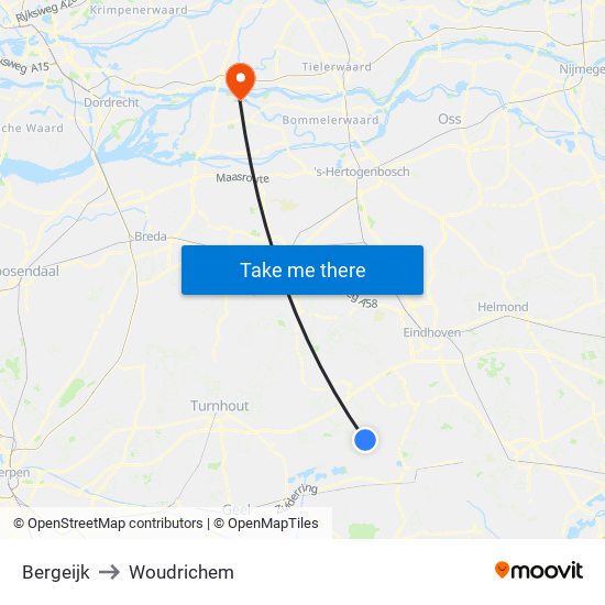 Bergeijk to Woudrichem map