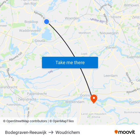 Bodegraven-Reeuwijk to Woudrichem map