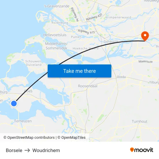 Borsele to Woudrichem map